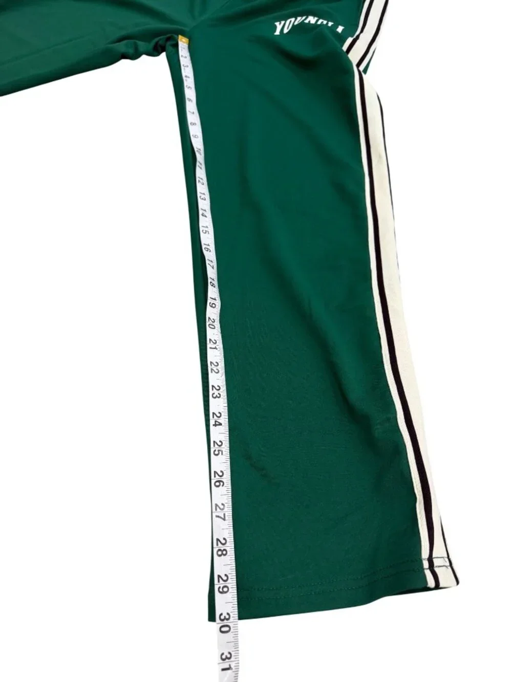 YoungLA Mens Size M Green Track Pants With White Side Stripes Athletic Gym